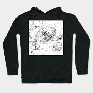 PUPPY PUG PLAYING WITH A TENNIS BALL - pencil drawing Hoodie